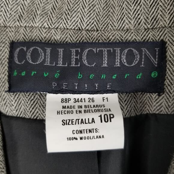 Harve Benard Pleated Pants Suit   Gray Chevron Lined Light Wool Excellent 10 P - Picture 7 of 7